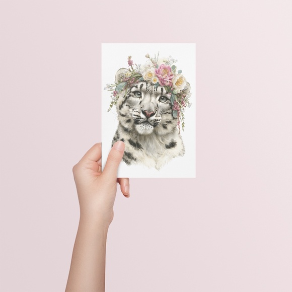 Watercolor Snow Leopard Portrait Wall Art Print, Unframed - Majestic Wilderness - Picture 5 of 7